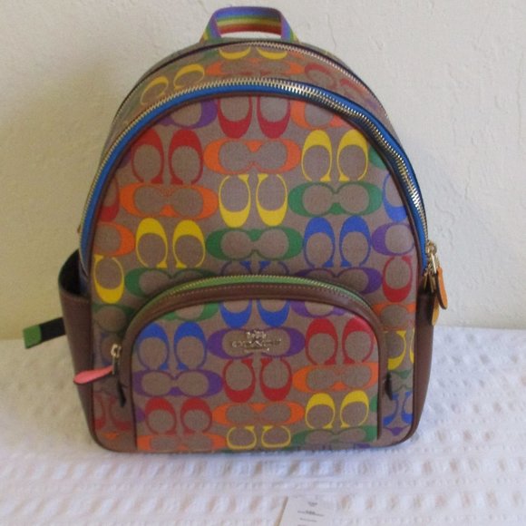 Coach Bags Coach Womens Court Backpack In Rainbow Signature Canvas